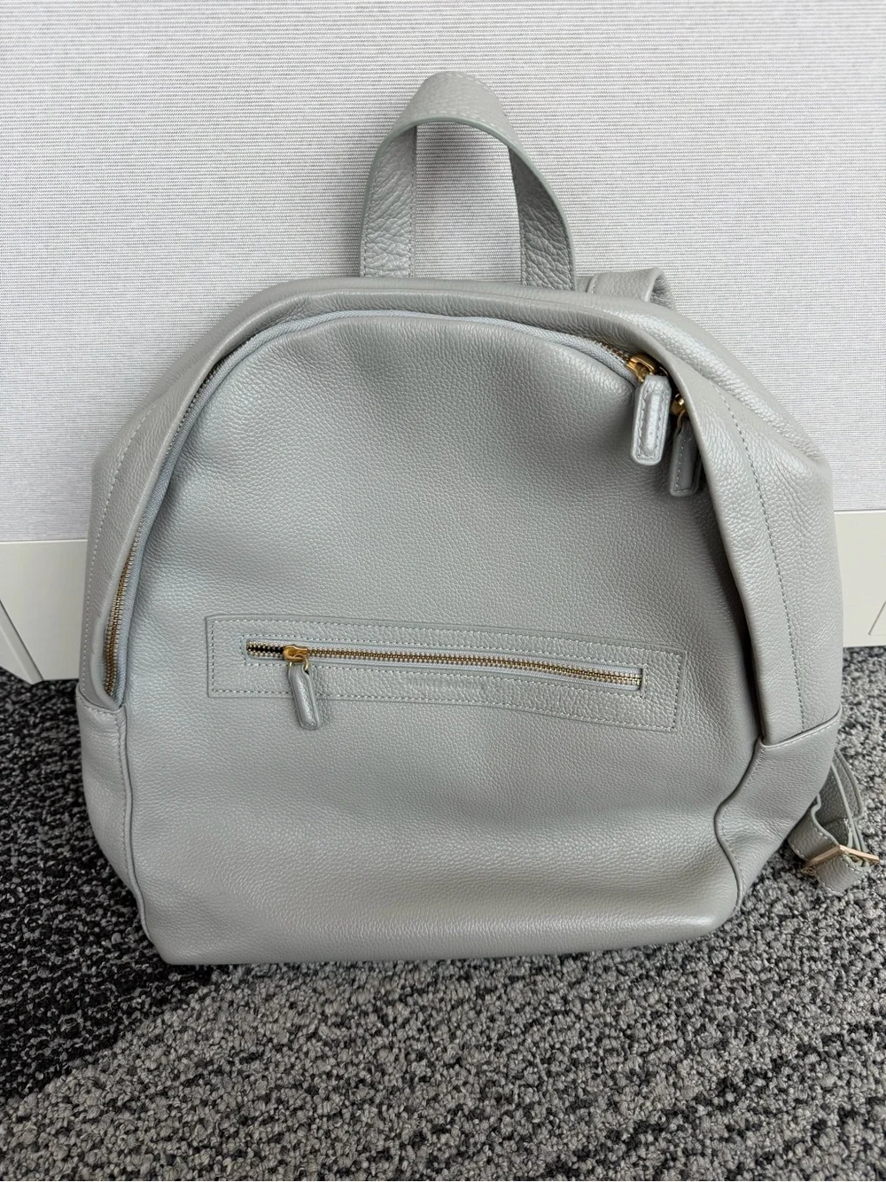 Light Gray Pleather Backpack - Minimal Women's Bag